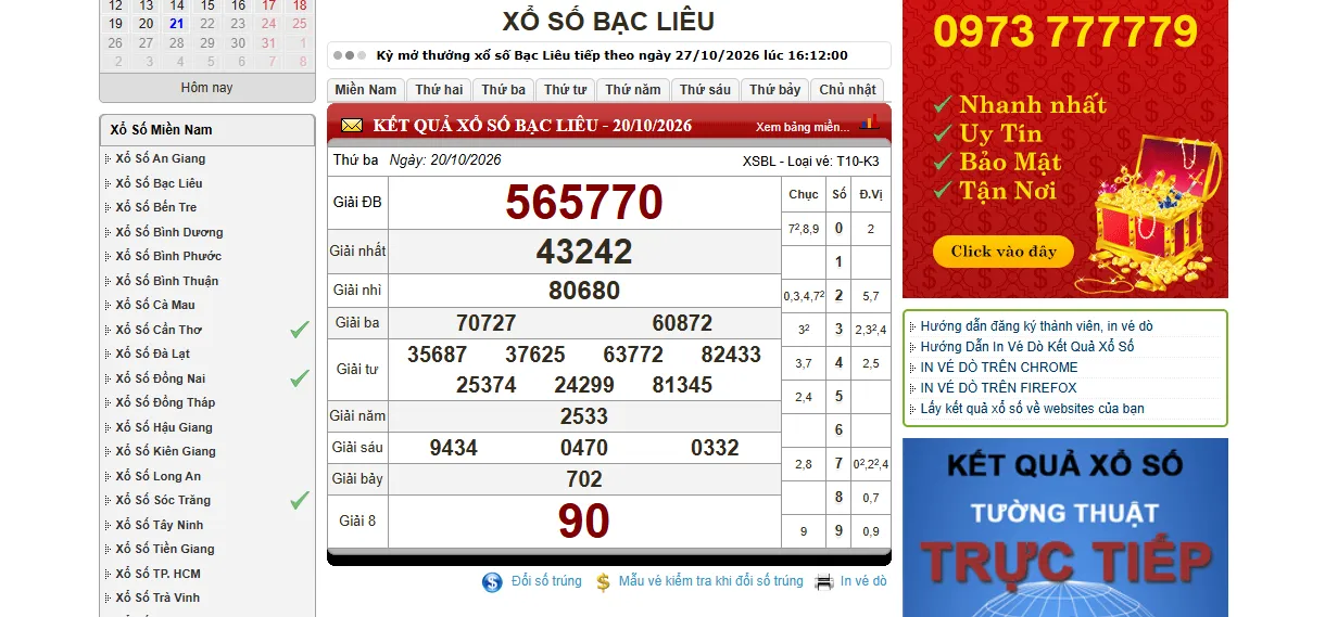 xổ số bạc liêu